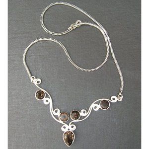 New Sterling Silver Smoky Quartz Modern Necklace